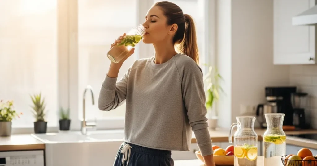 Bebendo Agua saborizada